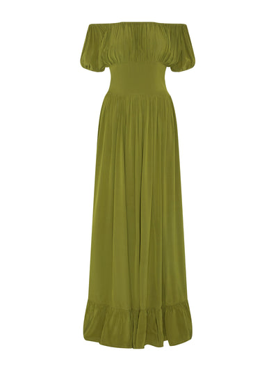 Evarae Hestia dress in crepe de chine avocado green at Collagerie