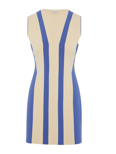 Evarae Monte knitted dress in lustre blue and ivory at Collagerie