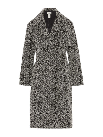 Evarae Amelia trench coat in cotton paisley embroidery black and cream at Collagerie