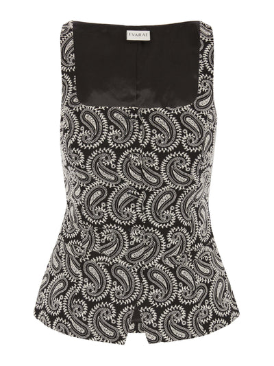 Evarae Jolie waistcoat in cotton paisley embroidery blac and cream at Collagerie