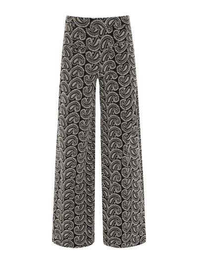 Evarae Shelly trousers in cotton paisley embroidery black and cream at Collagerie