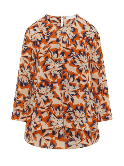 Evarae Tova top in crepe de chine amber floral at Collagerie