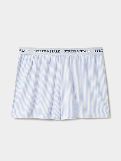 Stripe & Stare Blue stripe soft brushed woven pyjama shorts at Collagerie