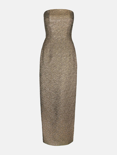 Emilia Wickstead Laelia dress in gold textured jacquard at Collagerie