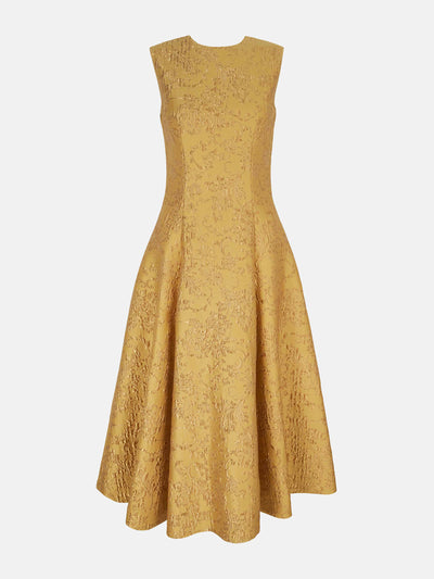 Emilia Wickstead Mara dress in gold wallpaper jacquard at Collagerie