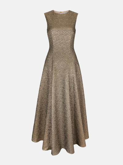 Emilia Wickstead Nodin dress in gold textured jacquard at Collagerie