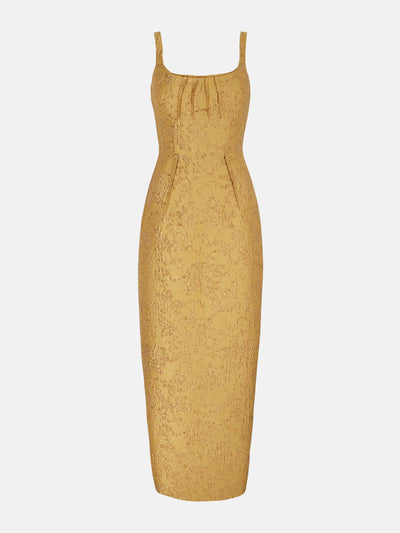 Emilia Wickstead Sharon dress in gold wallpaper jacquard at Collagerie