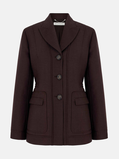 Emilia Wickstead Courtney tailored jacket in brown merino wool at Collagerie