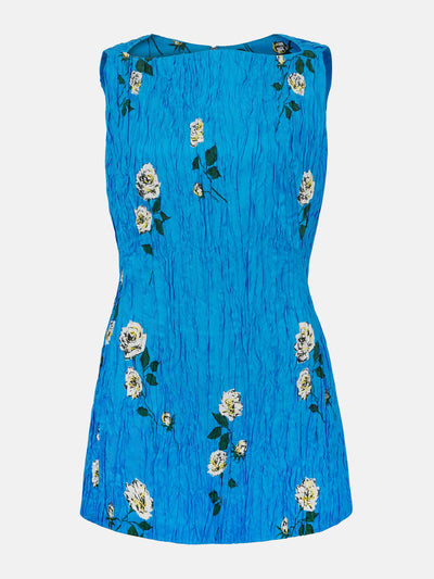 Emilia Wickstead Fifer mini dress in electric blue floral printed twill at Collagerie