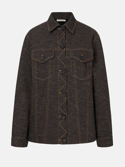 Emilia Wickstead Black and brown Freesia denim jacket at Collagerie