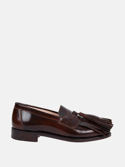 Emilia Wickstead Grenda tassel front loafer in dark brown leather at Collagerie