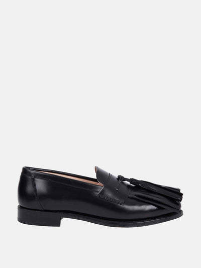 Emilia Wickstead Grenda tassel front loafer in black leather at Collagerie