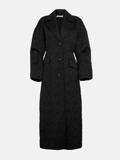 Emilia Wickstead Jaya tailored coat in black seersucker cloque at Collagerie