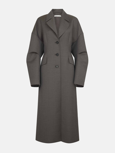 Emilia Wickstead Jaya tailored coat in ash grey seersucker merino at Collagerie