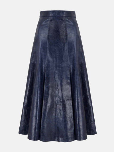 Emilia Wickstead Dark navy leather Kensie skirt at Collagerie