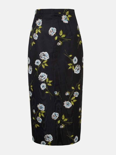 Emilia Wickstead Black Lorelei skirt in rose stem printed moire at Collagerie