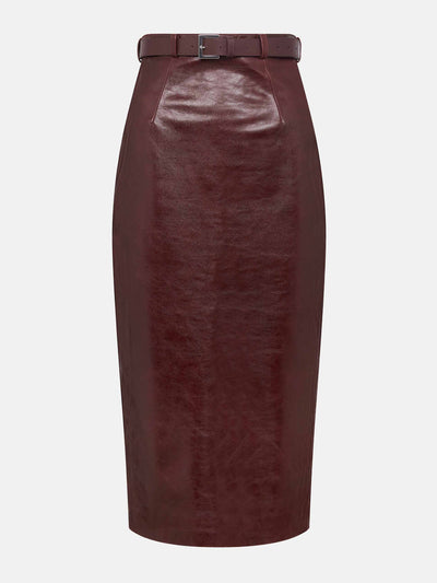 Emilia Wickstead Oxblood leather Lorelei skirt at Collagerie