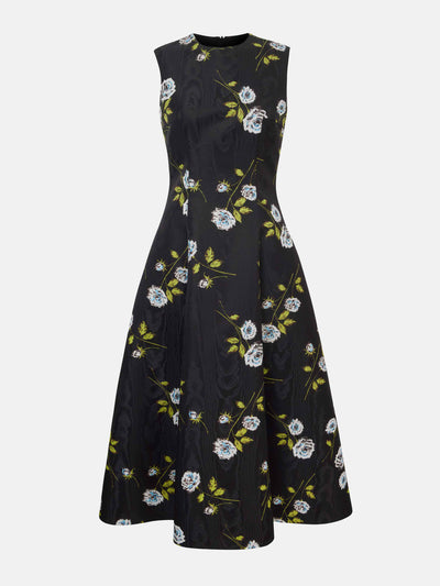 Emilia Wickstead Mara black moire floral print dress at Collagerie