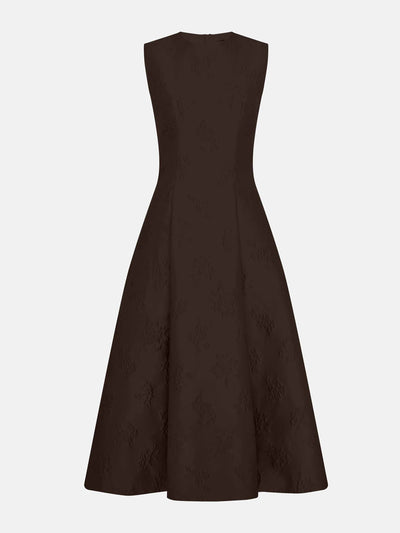 Emilia Wickstead Mara dark brown ditsy floral jacquard dress at Collagerie