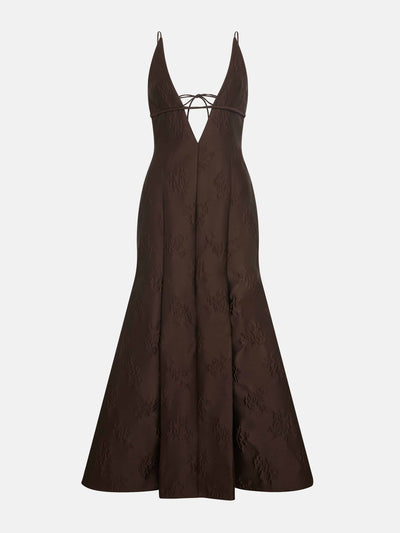 Emilia Wickstead Opal dress in brown floral jacquard at Collagerie