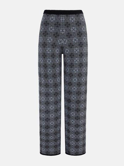 Emilia Wickstead Grey and cloud blue jacquard lowe knitted trousers at Collagerie