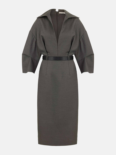 Emilia Wickstead Vivica dress in ash grey merino wool at Collagerie