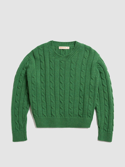 &Daughter Green Geelong wool Carrow cable crewneck at Collagerie