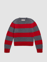 Red and grey Geelong wool Clona striped crewneck