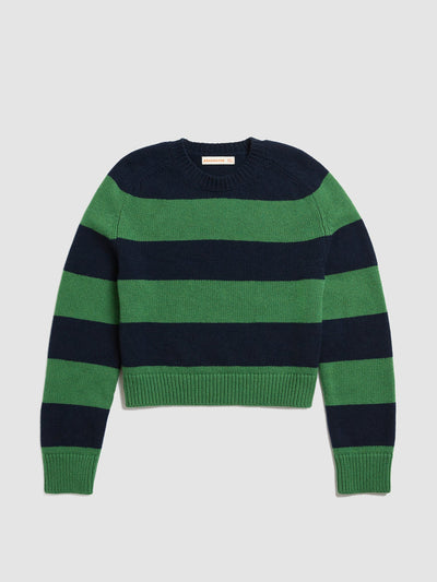 &Daughter Green and navy Geelong wool Clona striped crewneck at Collagerie