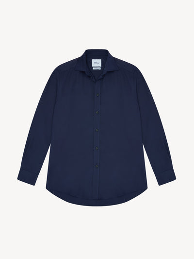 With Nothing Underneath Navy blue tencel Boyfriend shirt at Collagerie