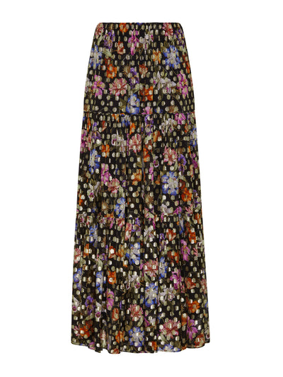 Borgo De Nor Painterly flower Frey lamé skirt at Collagerie