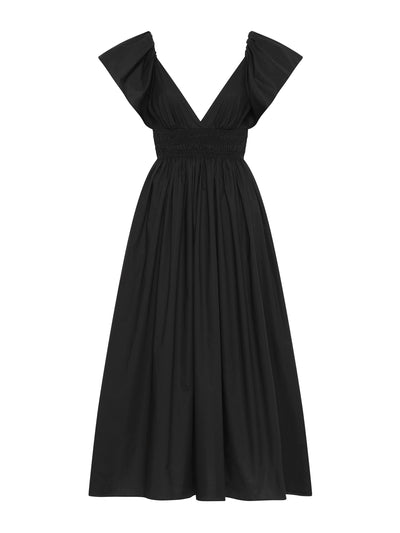 Matteau Black flutter sleeve midi dress at Collagerie