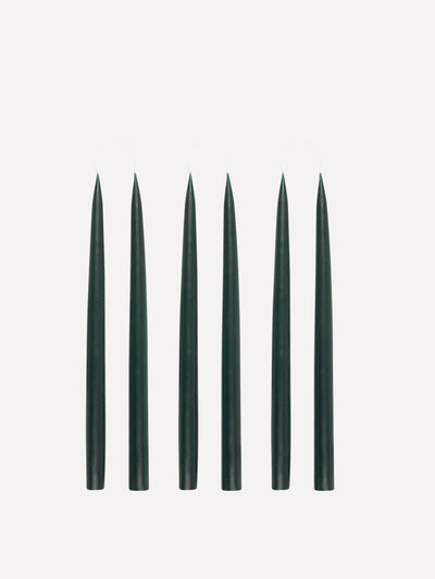 Rebecca Udall Danish taper candles in forest green (set of 6) at Collagerie