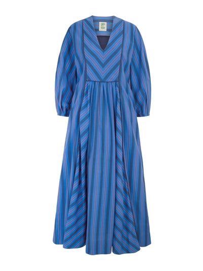 Daydress Blue handloom stripe Francess dress at Collagerie