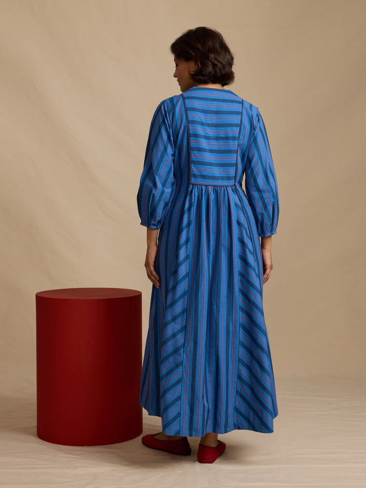 Blue handloom stripe Francess dress Dress Daydress    - Collagerie