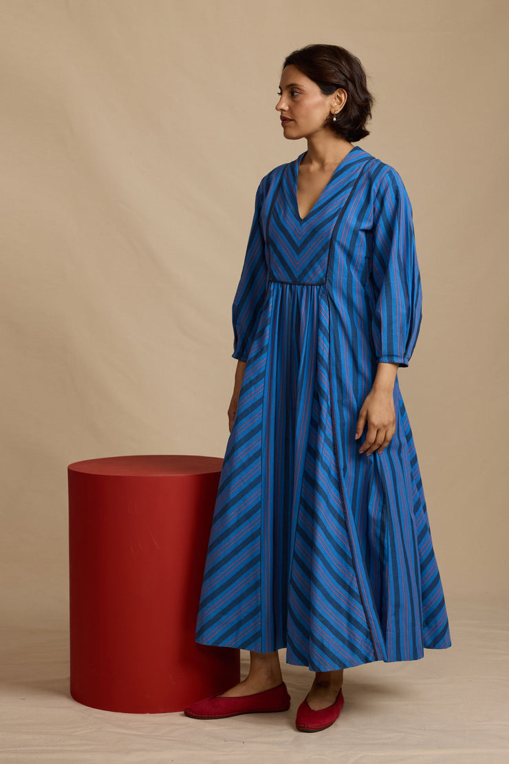 Blue handloom stripe Francess dress Dress Daydress    - Collagerie