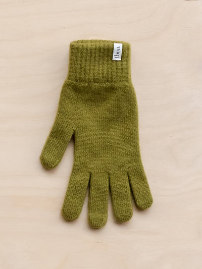 TBCo Cashmere and merino gloves in olive at Collagerie