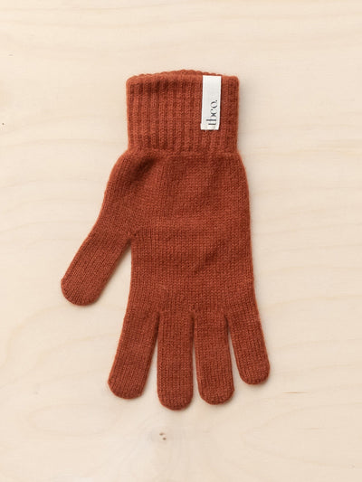 TBCo Cashmere and merino gloves in rust at Collagerie