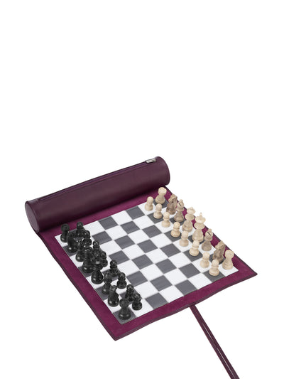 Noble Macmillan Lazy days large leather travel chess set at Collagerie