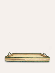Green handwoven rattan tray