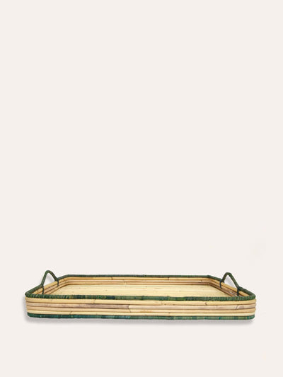 Birdie Fortescue Green handwoven rattan tray at Collagerie