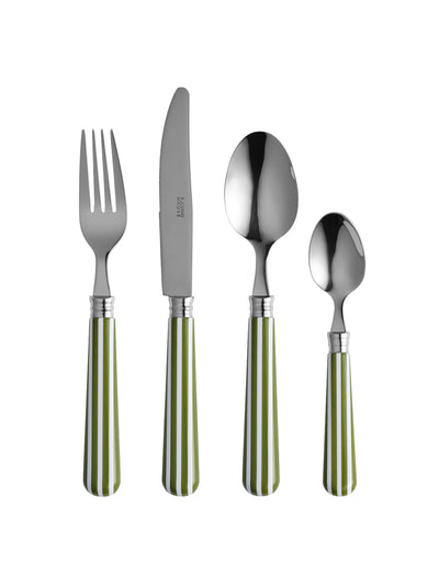 In the Roundhouse Green and white stripe cutlery (16-piece set) at Collagerie