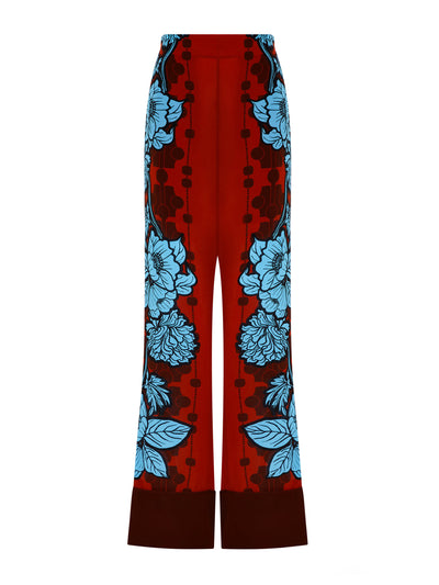 Borgo De Nor Glass flower burgundy Havana crepe trousers at Collagerie