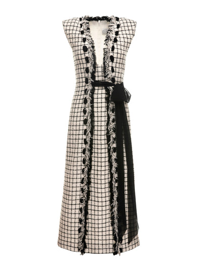 Huishan Zhang White and black tweed Shade dress at Collagerie