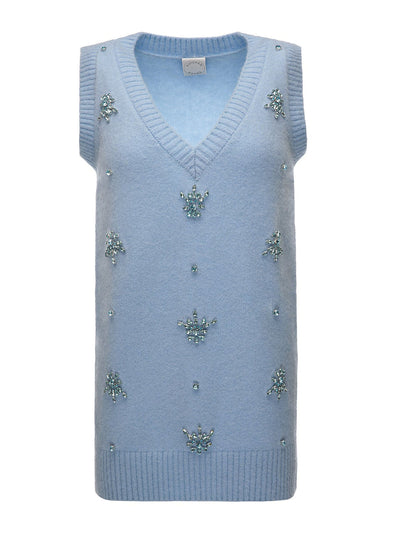 Huishan Zhang Sky blue knit Rumer vest at Collagerie
