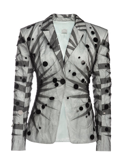 Huishan Zhang Glacier blue and black embroidered tulle Blaze jacket at Collagerie