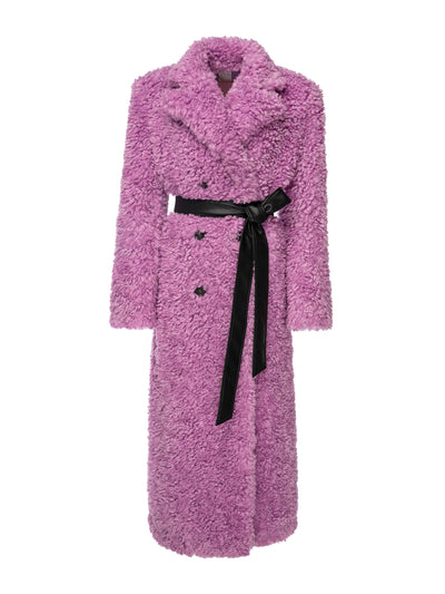 Huishan Zhang Orchid pink faux lambswool Kamal coat at Collagerie