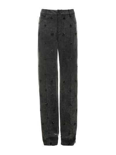 Huishan Zhang Faded black embellished denim Halston trousers at Collagerie