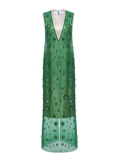 Huishan Zhang Grazia dress emerald embellished organza at Collagerie