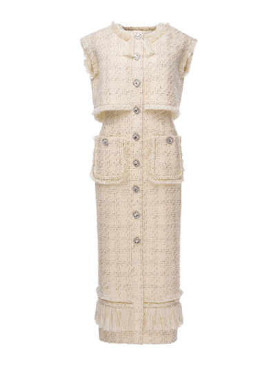 Huishan Zhang Peyton vest ivory tweed at Collagerie